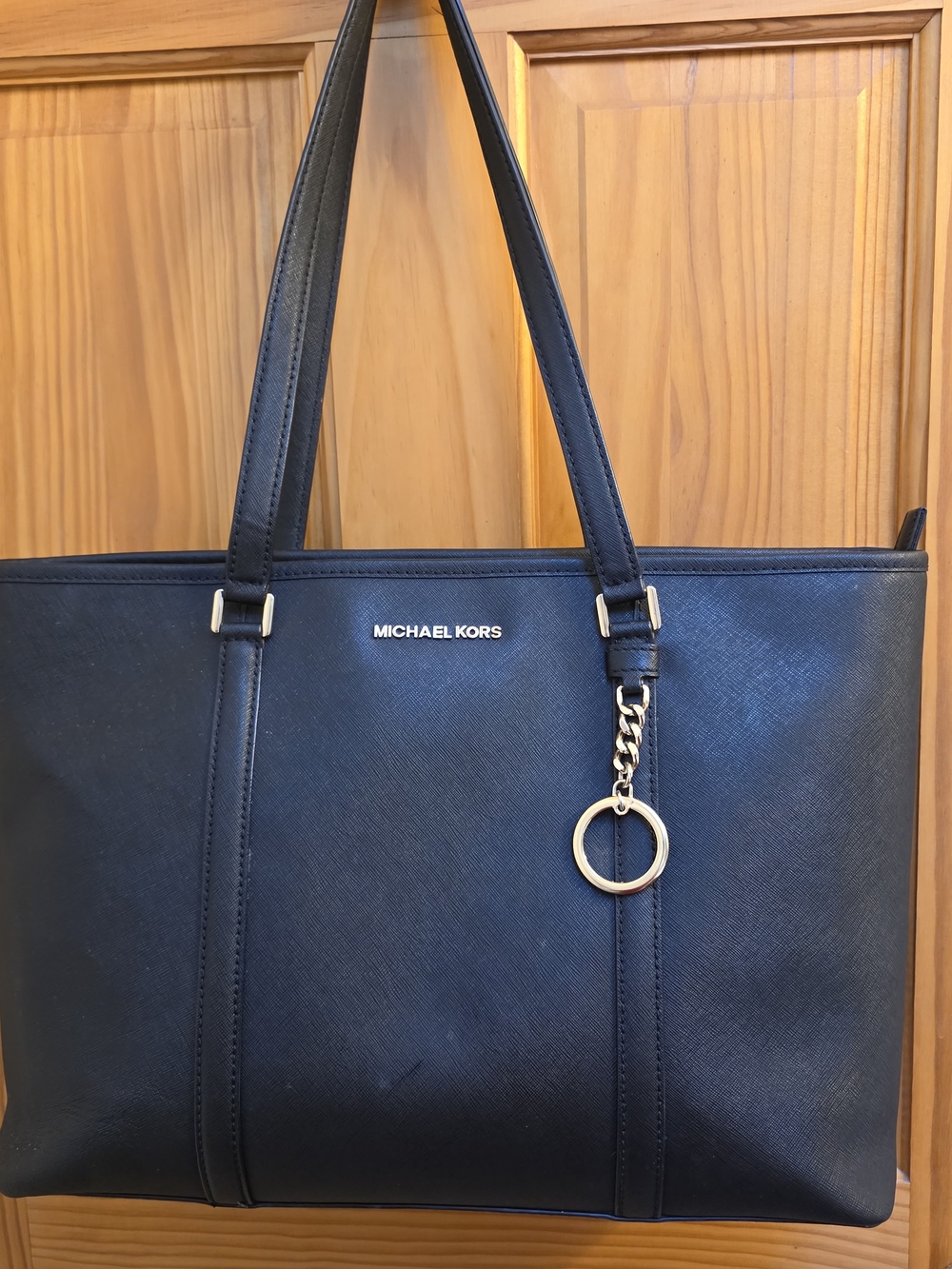 Michael Kors Dark Blue Saffiano Tote with Gold Hardware